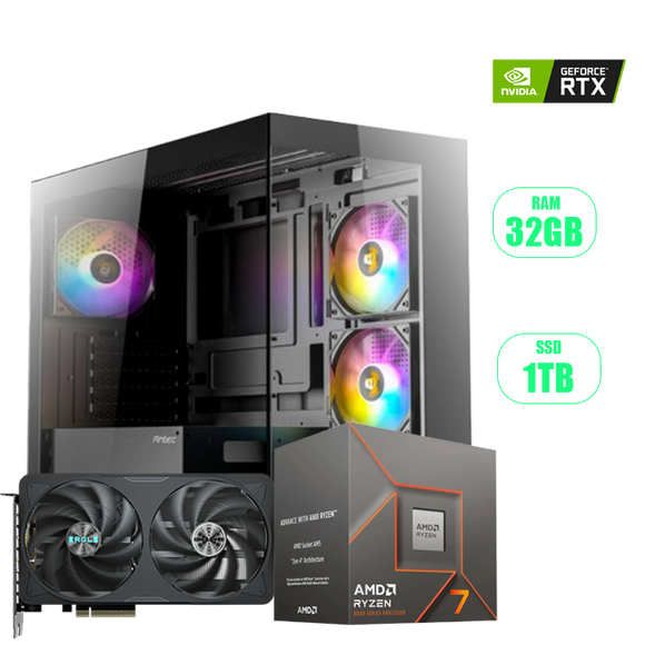 Computadora GAMER con procesador AMD Ryzen y RTX 5060 NVIDIA 