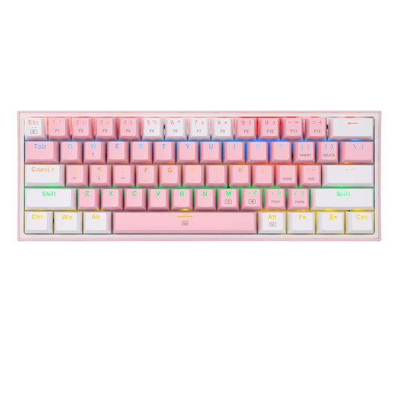 TECLADO MECÁNICO GAMER REDRAGON FIZZ RAINBOW K617R /ROSA BLANCO /INGLÉS