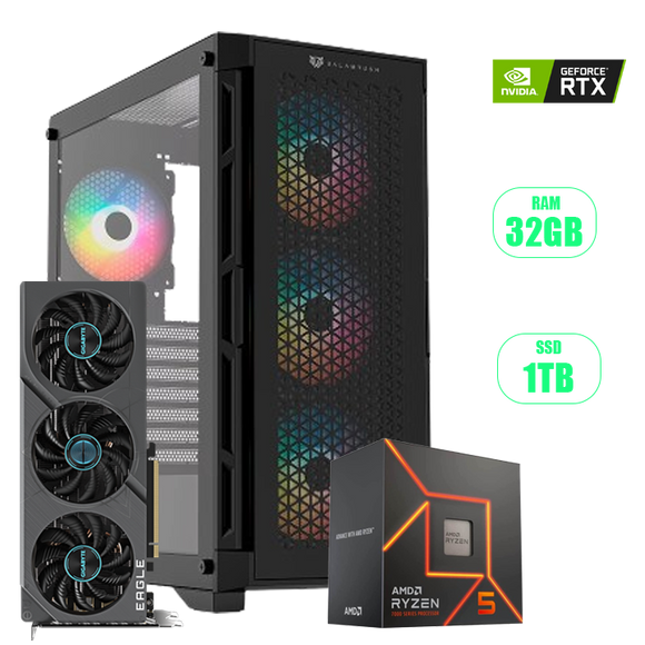 PC RYZEN 5 7600 AM5 / RTX 4060TI 8GB EAGLE / 32GB RAM / 1TB SSD